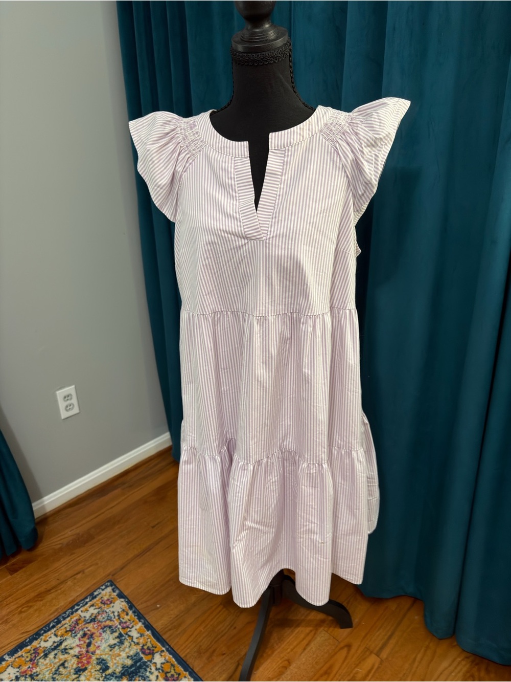 Gal Meets Glam White and Lavender Striped Babydoll Dress